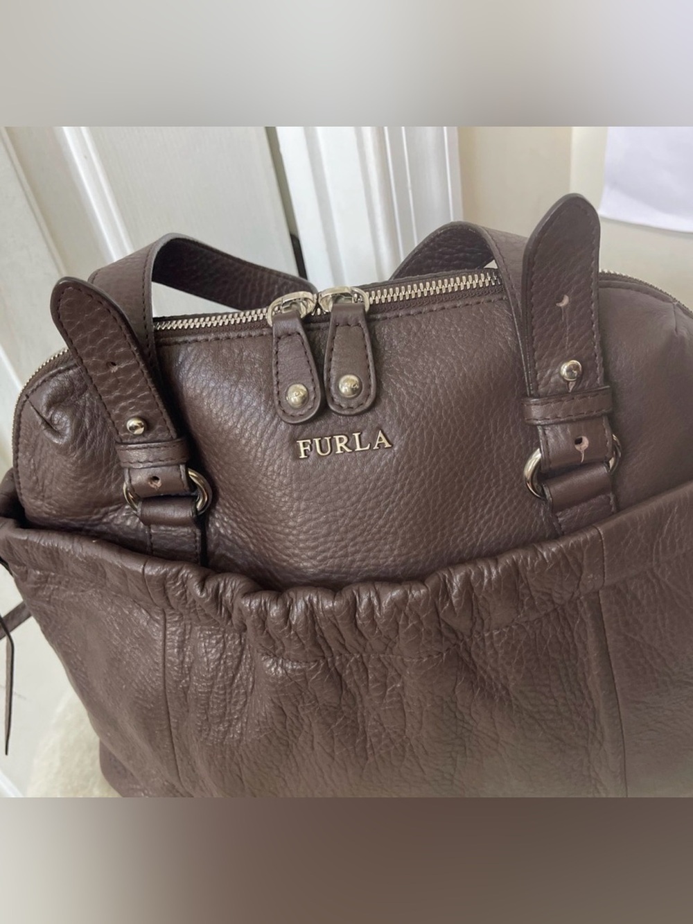 Furla Brown Leather Shoulder Bag EUC